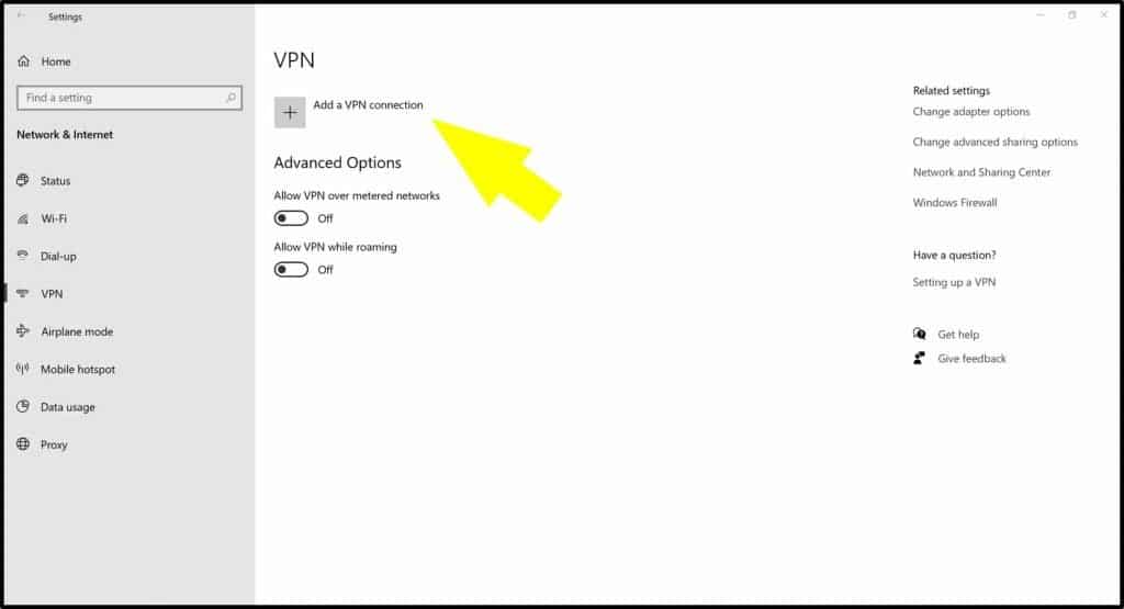 Click On The Add A VPN Connection