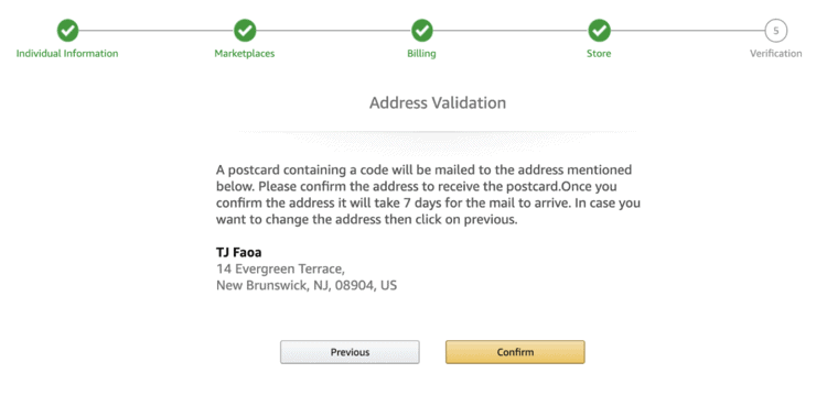 Step 5 – Address validation by amazon
