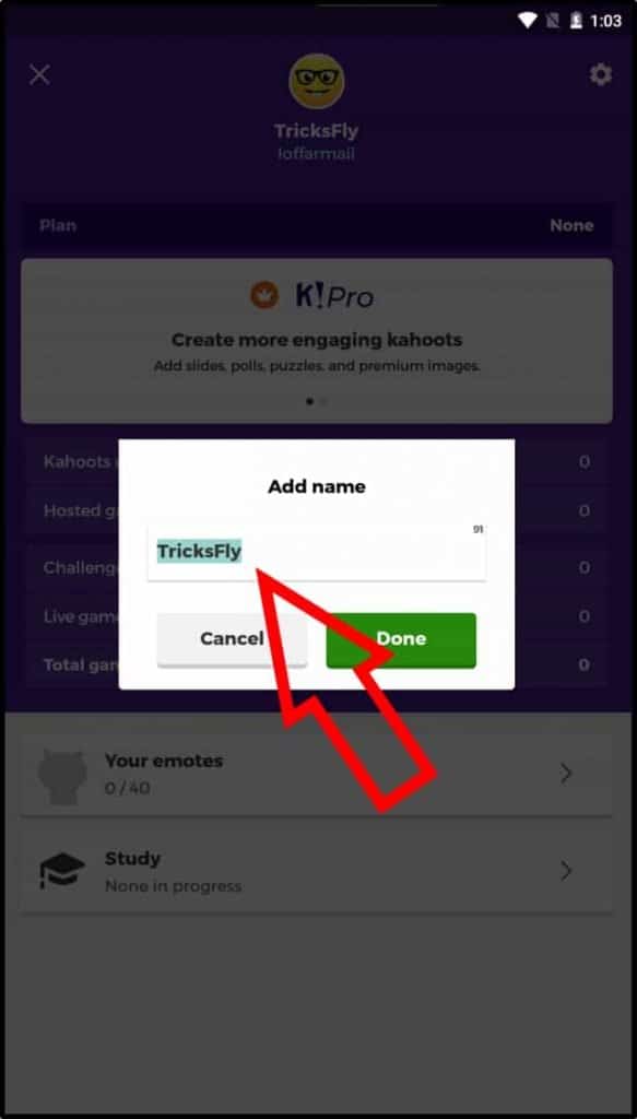 how to change name on kahoot app