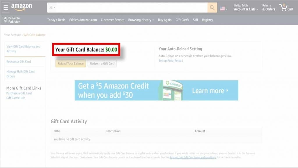Step 4 >> Here you can see your Amazon gift card balance